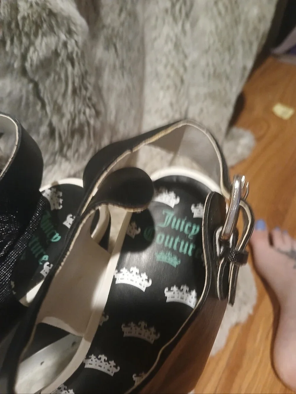 Juicy Couture Black and White Platform Wedge Sandals